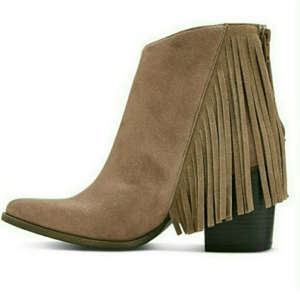 Women's Cute Mossimo Tan Brown Suede Western Fringe Boho Ankle Booties Boots